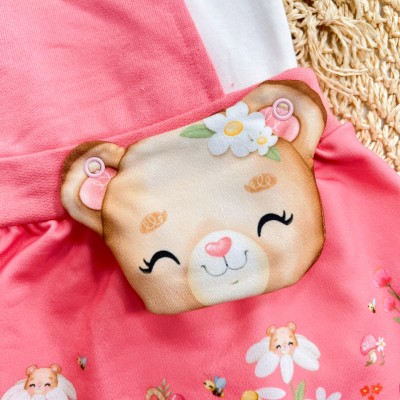 Conj. Body Manga Curta e Salopete Ursinha Fofa - Rosa Conj. Body Manga Curta e Salopete Ursinha Fofa - Rosa